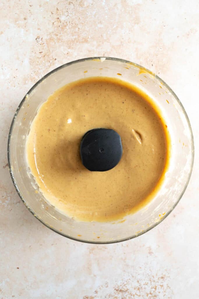 blended miso peanut sauce in a food processor.