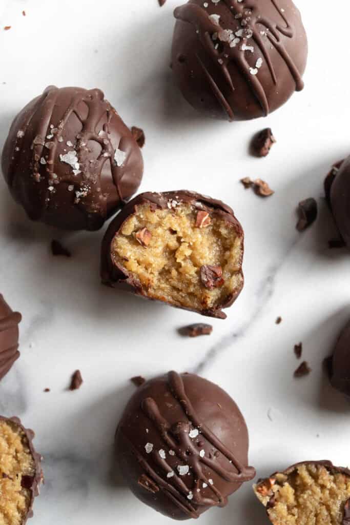 tahini miso cookie dough bites.