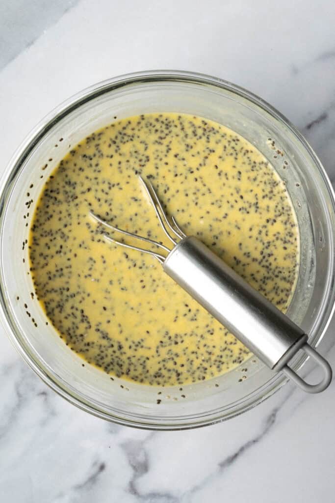 chia pudding mixture with a small whisk before it sets in the fridge.